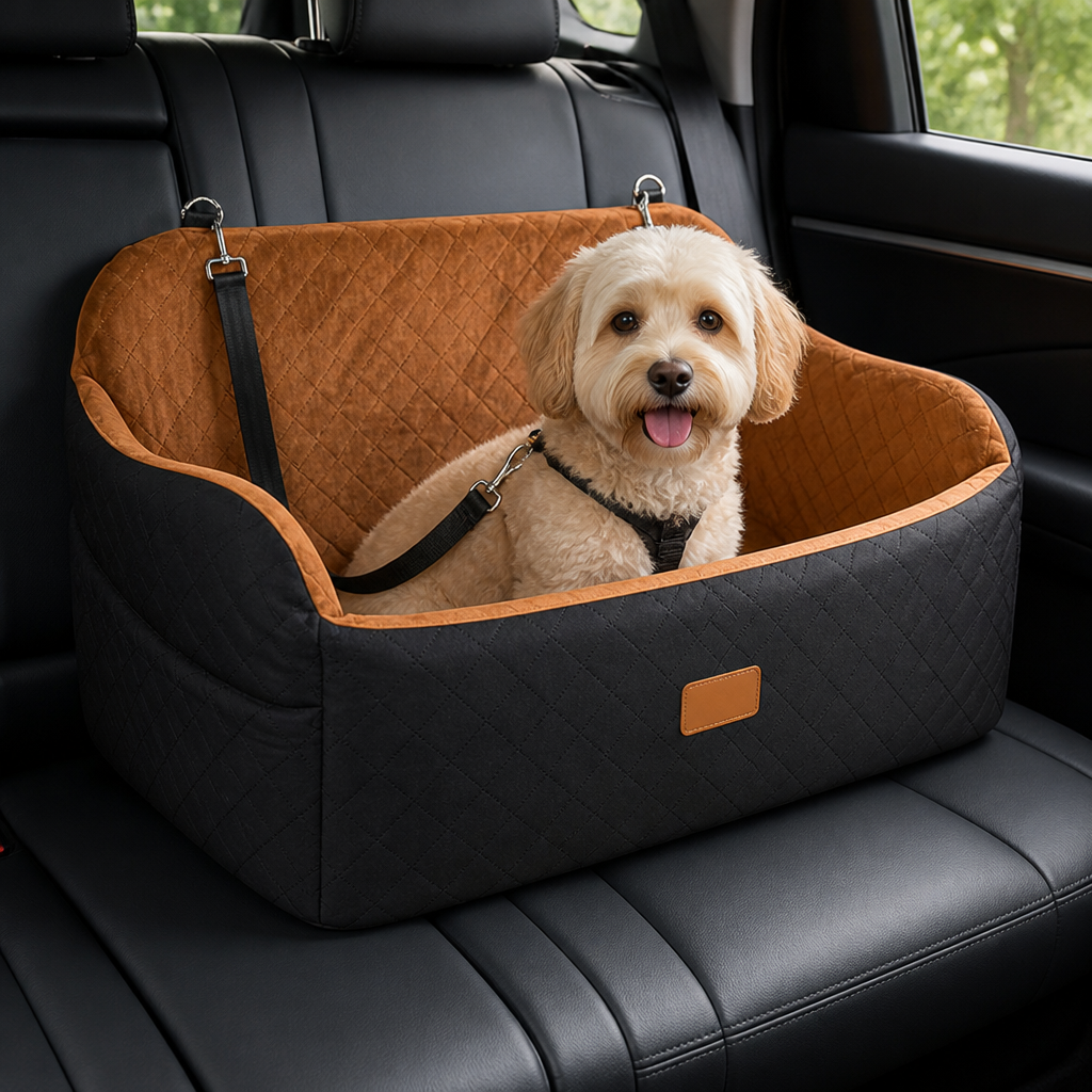 Ortekor Memory Foam & Non-Slip Dog Car Seat (Adjustable Leashes)
