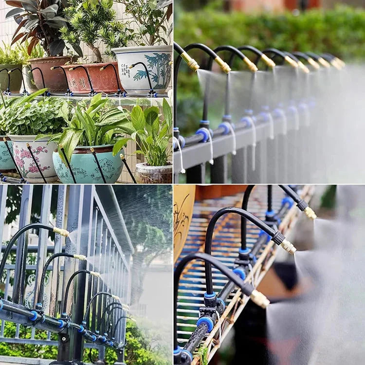 Outdoor Misting System 66 ft with 20 Copper Nozzles – Patio Cooling & Garden Irrigation for Decks, Plants & Greenhouses