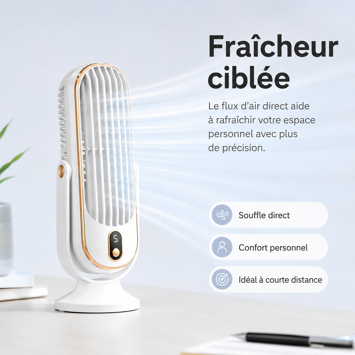 Dual Motor Desk Fan with 720° Rotation, 5 Speed Settings & USB Rechargeable Battery – Whisper-Quiet Personal Cooling Tower for Office