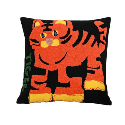 Embroidered Throw Pillow Cover 18x18 Inch Square Animal Motif Scandinavian Style Cotton Poly Blend Slipcase Sofa Bedroom Decor Couch Accent