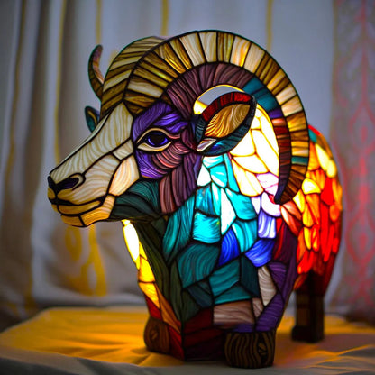Stained Glass Animal Table Lamp with Color-Changing LED Light – Handcrafted Metal & Glass Accent for Bedroom, Living Room & Nursery Decor