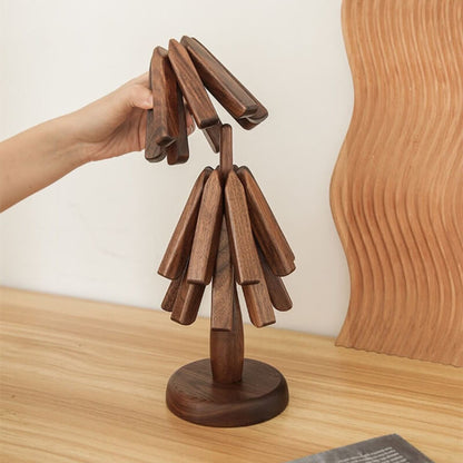 Wooden Heat Protector for Hot Pans & Pots — Walnut Folding Stand with Tree-Inspired Shape for Kitchen Tables, Countertops & Dining Rooms