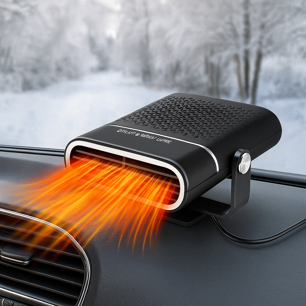 Portable 12V Car Heater & Defroster with USB Power for Windshield Defog, Winter Heating & Summer Fan | 360° Swivel Mount, Overheating
