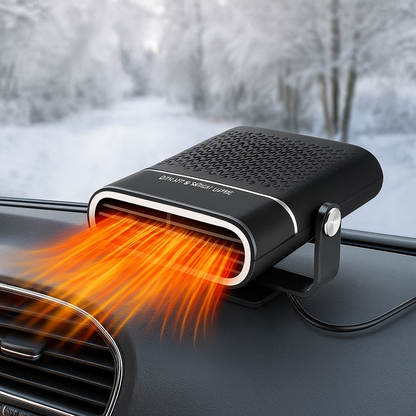 Portable 12V Car Heater & Defroster with USB Power for Windshield Defog, Winter Heating & Summer Fan | 360° Swivel Mount, Overheating