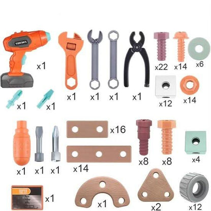 Kids Construction Toy Workshop with Realistic Power Tools 198-Piece STEM Building Set ABS Plastic Pretend Play Drill Screwdriver for Boys Gi