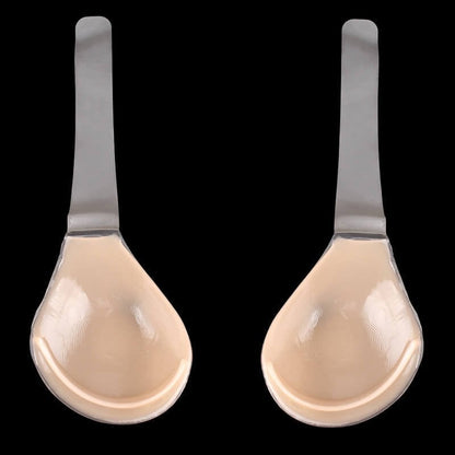 Adhesive Strapless Bra with Lift Silicone Cups Backless Plunge Neckline Transparent Adjustable Straps Reusable Skin Tone Wedding Party