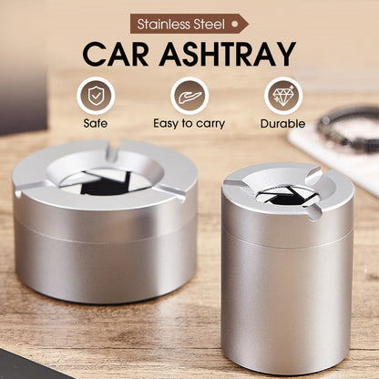 Stainless Steel Twist-Lock Ashtray for Car and Home | Odor-Sealing 360° Rotation Design Smokeless Holder