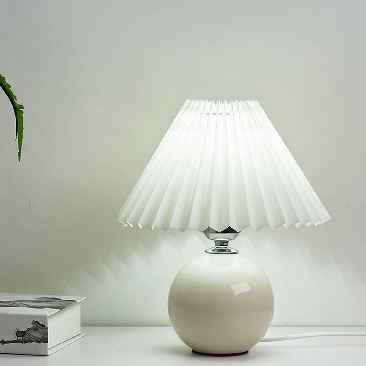 Ceramic Accent Lamp with Fabric Shade 11x9.5 in E26 Socket for Nightstand Desk Study Room Reading Light Modern Home Decor