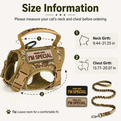 Ortekor Tactical Cat Harness with Leash for Outdoor Walks, Adjustable Escape-Resistant Vest for Cats