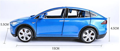 Diecast Toy Car, Tesla Model X Pull Back Car with Sound and Light, 1:32 Scale Toy Vehicle for Kids Ages 3-6