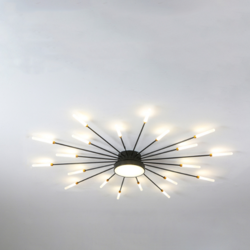 Linear Starburst Flush Mount Ceiling Light with LED Arrays for Living Room and Bedroom in Black or Gold Finish