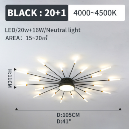 Starburst Dimmable LED Ceiling Light Flush Mount Black Gold Metal Acrylic Indoor Modern Fixture for Bedroom Living Room Dining Room