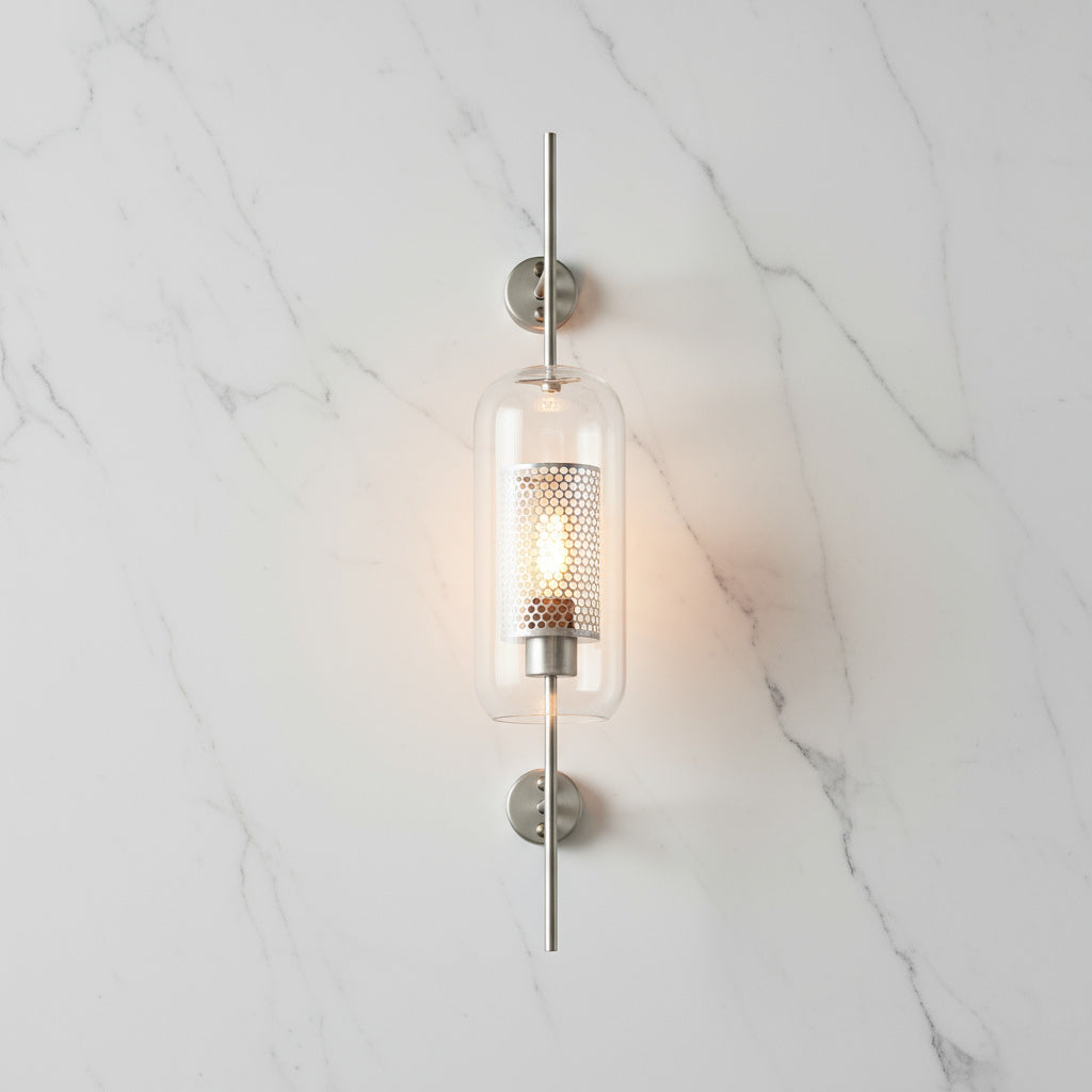 Glass Wall Sconce Light Fixture Gold Chrome Finish for Bathroom Bedroom Living Room Entryway Hallway Modern Minimalist Lighting