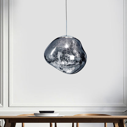 Glass Pendant Light Fixture for Dining Room & Kitchen – Modern Metal Hanging Lamp in Gold, Silver & Red – E26 Socket for LED &