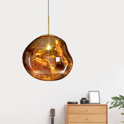 Glass Pendant Light Fixture for Dining Room & Kitchen – Modern Metal Hanging Lamp in Gold, Silver & Red – E26 Socket for LED &