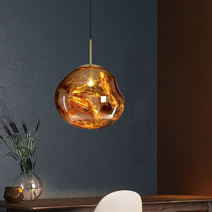 Glass Pendant Light Fixture for Dining Room & Kitchen – Modern Metal Hanging Lamp in Gold, Silver & Red – E26 Socket for LED &
