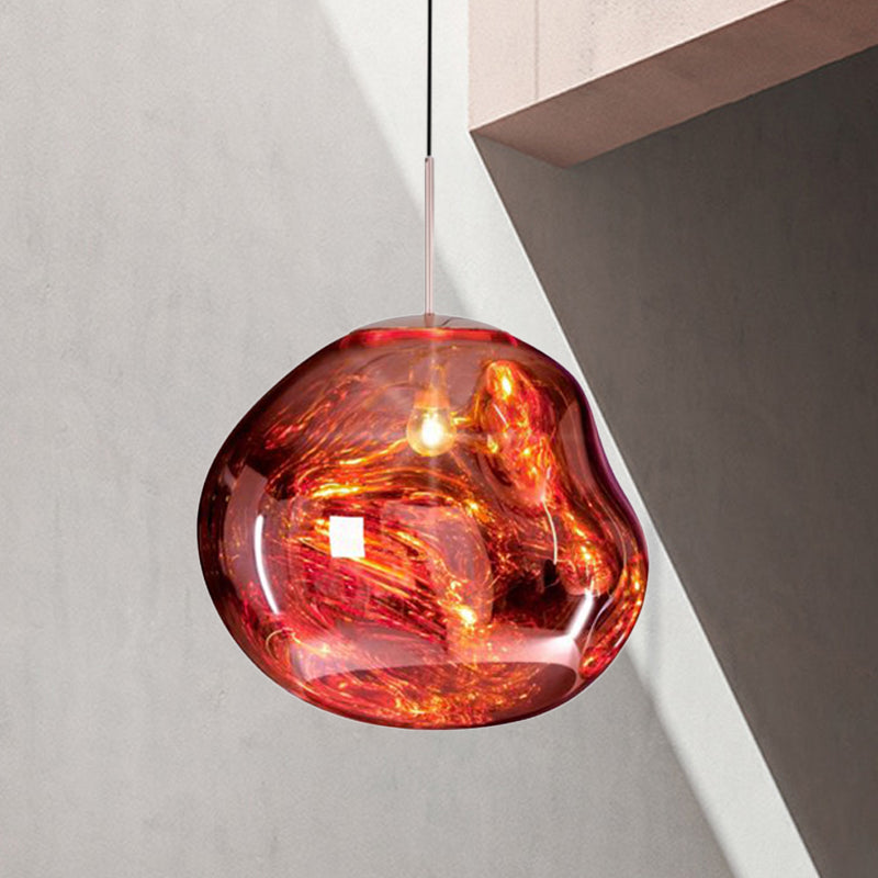 Glass Pendant Light Fixture for Dining Room & Kitchen – Modern Metal Hanging Lamp in Gold, Silver & Red – E26 Socket for LED &