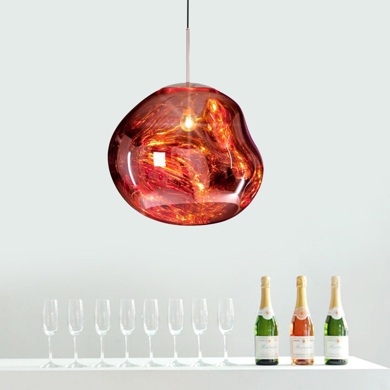 Glass Pendant Light Fixture for Dining Room & Kitchen – Modern Metal Hanging Lamp in Gold, Silver & Red – E26 Socket for LED &