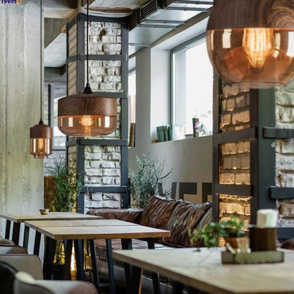 Glass Pendant Light with Wood-Look Metal – Scandinavian Hanging Fixture for Dining Room, Bedroom & Living Room