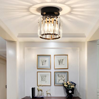 Decorative Flush Mount Light Fixture with Glass Cube and Metal Accents E27 Socket for Entryway Bedroom Small Room Ambient Overhead Lighting