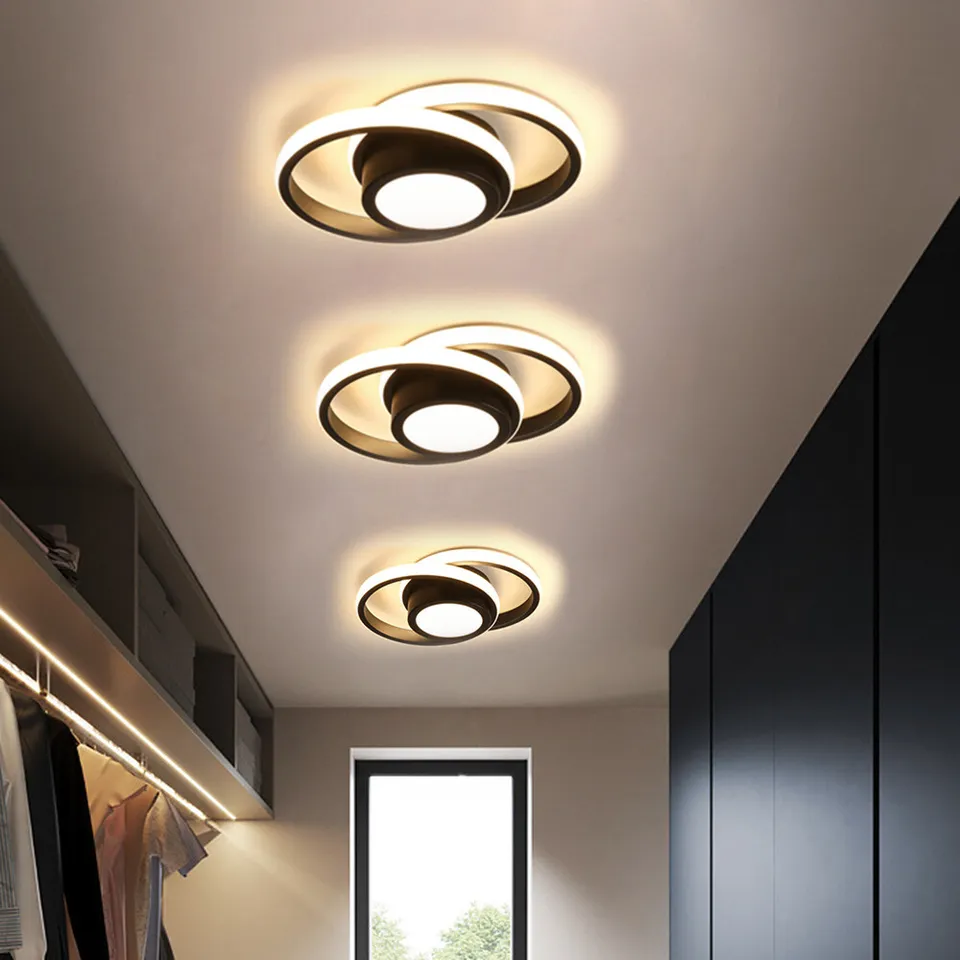 Dual-Loop LED Flush Mount Light Fixture Black Warm Glow for Entryways Contemporary Rooms Apartment Ceilings Low-Profile