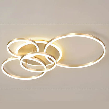 LED Ring Chandelier 45 in Aluminum Fixture Warm White Dimmable for Bedroom Living Room Dining Room Modern Flush Mount Multi-Ring Integrated