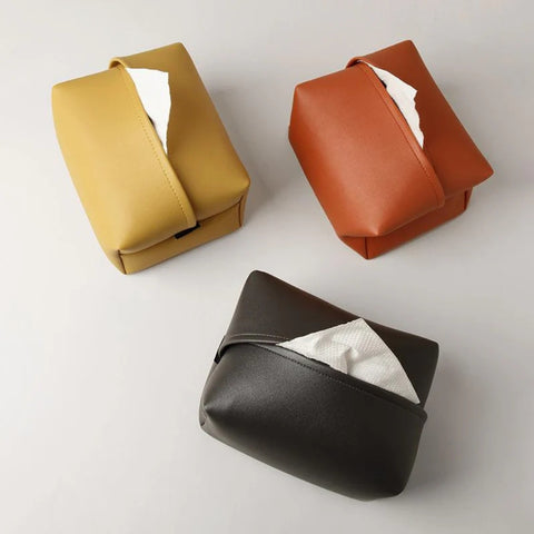Tivara Tissue Holder - Durable PU Leather, Compact for Car and Home