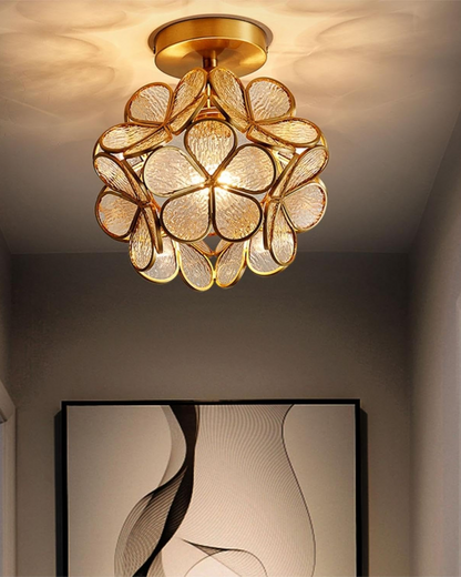 Floral Flush Mount LED Light Fixture 8-Inch Gold Accent Acrylic Ceiling Lamp for Bedroom Hallway Entryway Small Rooms Modern Classic Decor I