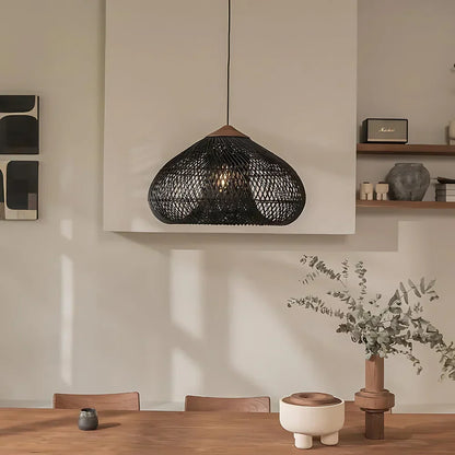 Woven Rattan Ceiling Light Fixture E26 Natural Boho Hanging Lamp for Dining Kitchen Island Bedroom Ambient Lighting Handcrafted Organic Text