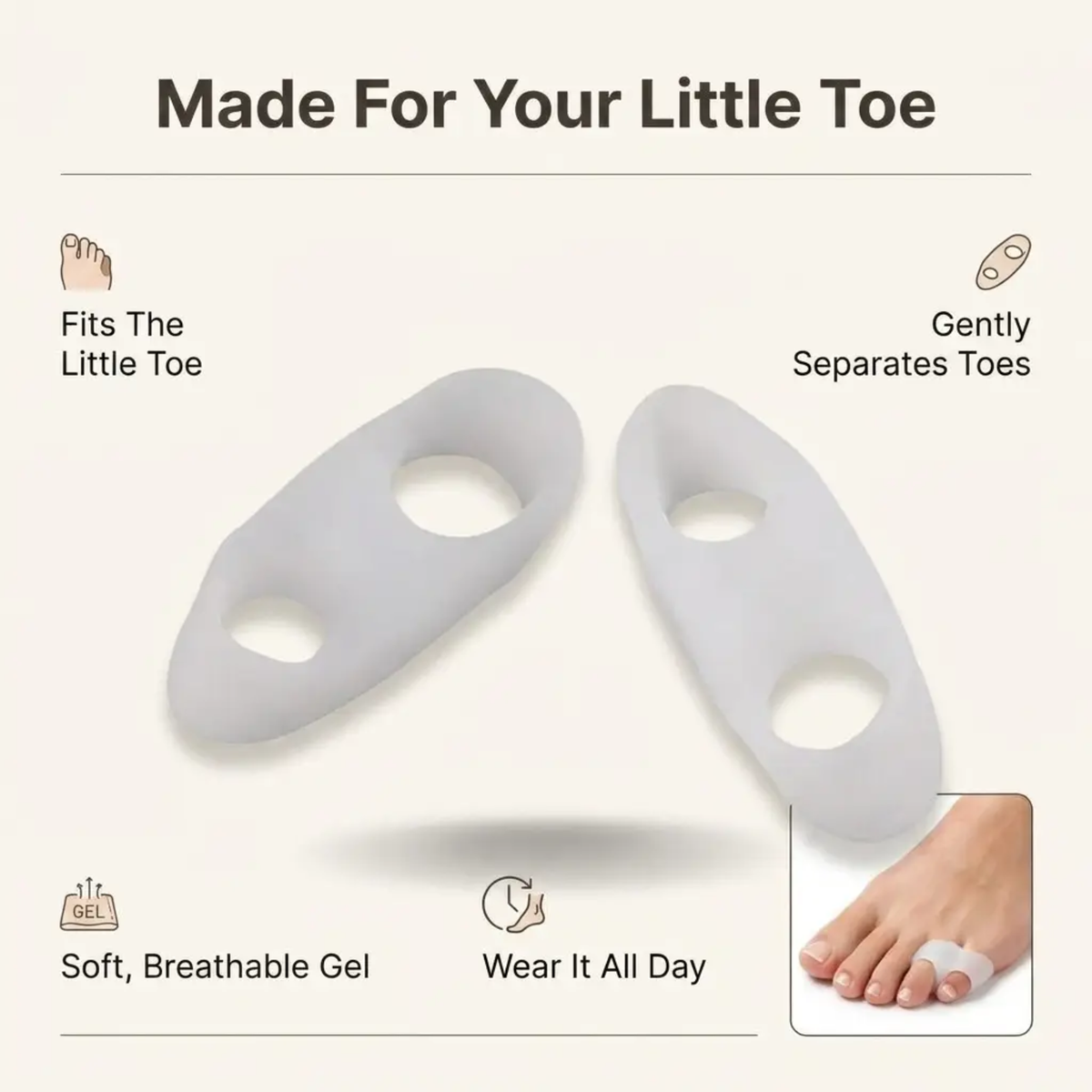 Orthopedic Toe Separators for Bunion Relief, Hammertoe & Crooked Toe Alignment – Soft Gel Spacers for Pinky Toe Pain | Comfortable Foot Supp