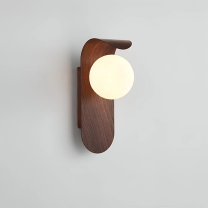 Globe Wall Sconce with Natural Wood Bracket LED Ambient Light Fixture 10 in Height Frosted Shade for Bedrooms Hallways Reading Nooks Modern