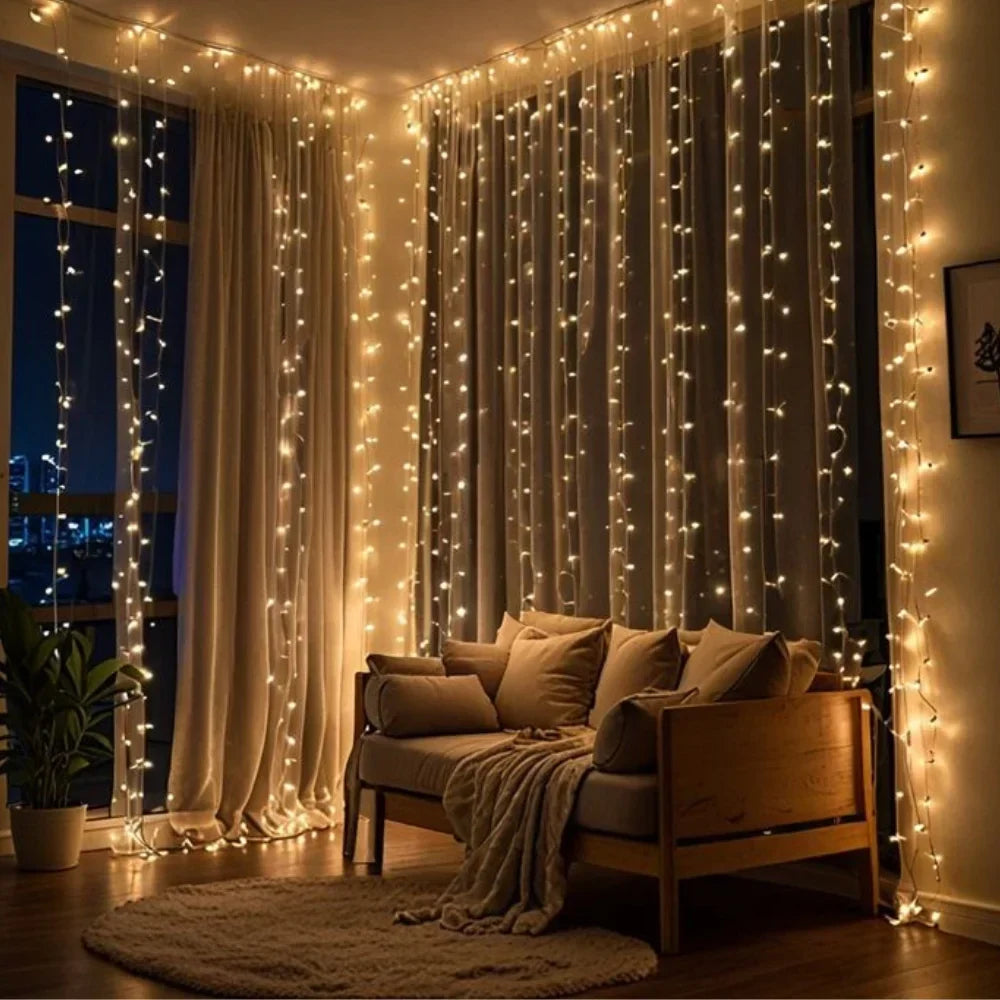 LED Curtain String Lights Warm White USB Powered with Remote 8 Modes for Indoor Outdoor Patio Bedroom Wedding Party Decorative Waterproof