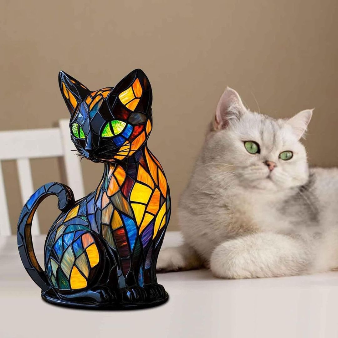 Handcrafted Cat Table Lamp with Warm Glow for Bedroom Nightstand Decor | Whimsical Feline Accent Light for Cat Lovers