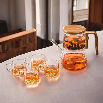 Glass Teapot with Magnetic Filter 25 fl oz for Loose Leaf Tea Herbal Infusions Wood Handle Heat Resistant