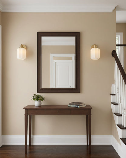 Indoor Sconce Light with Milky Shade and Antique Metal Frame for Hallway Bedroom Living Room Entryway Ambient Glow Fixture 9.8 in Tall