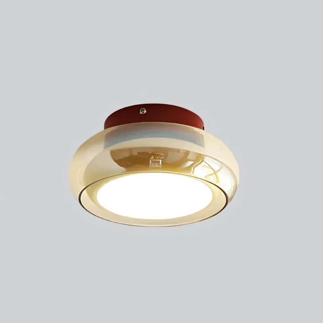 Flush Mount LED Ceiling Light 24W Amber Glass 12 Inch Warm White for Bedroom Hallway Entry Retro Style Modern Fixture Home Lighting