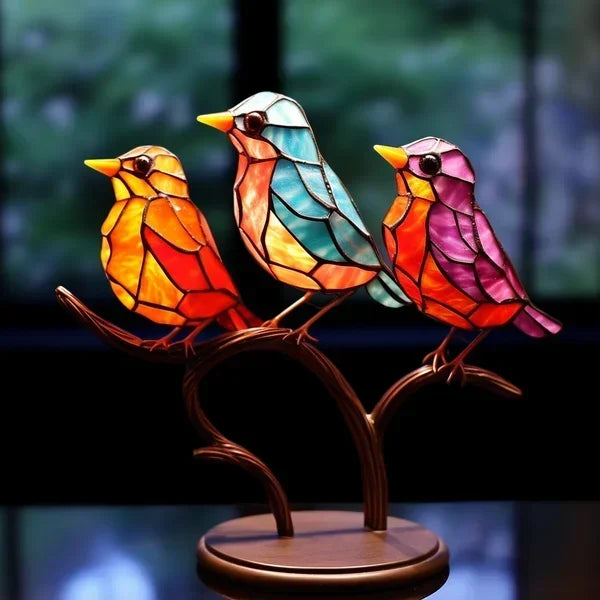Hand-Painted Metal Bird Figurines for Shelf & Mantel | Colorful Tabletop Decor Set | Modern Perched Birds for Living Room, Bedroom, Office
