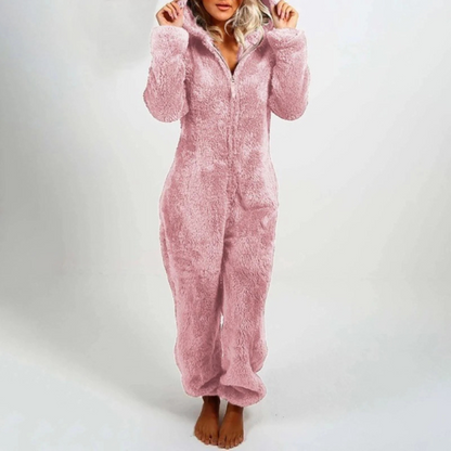 Women's Full-Zip Fleece Onesie Pajama – Plush Loungewear Jumpsuit for Winter Nights, Relaxed Fit Sleepwear for Cold Weather, Cozy Homewear
