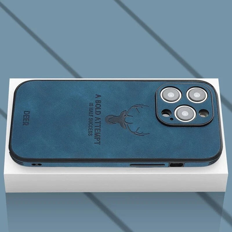 Genuine Suede iPhone Case with Camera Protection & Shock-Absorbing Silicone Liner for iPhone 12-17