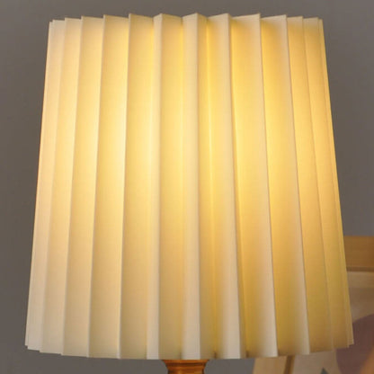 Nightstand Lamp with Pleated Shade Wood Base 12 in Tall USB or E26 Socket Soft Ambient Light for Bedroom Office Reading Scandinavian Modern