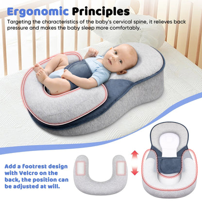 Inclined Infant Lounger for Newborns 23 in Cotton Padded Sleep Support Cushion with Adjustable Bolster Gray Portable Nursery Nest for Post-F