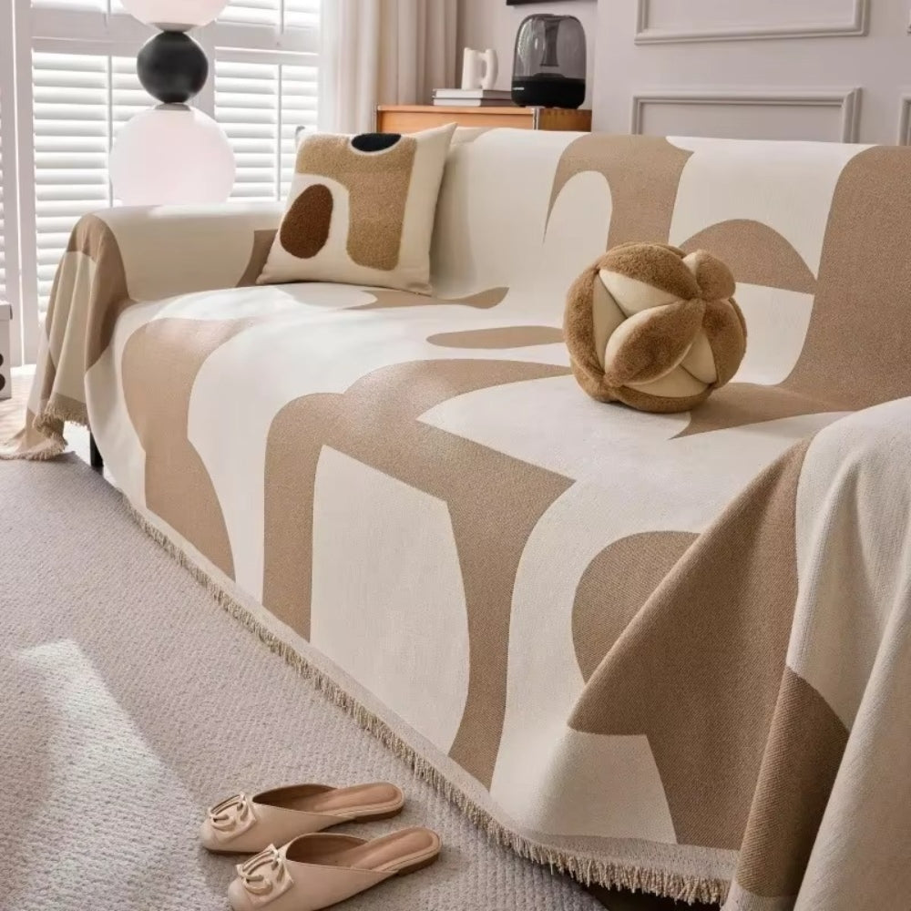 Reversible Chenille Sofa Throw Blanket with Tassels, Soft Jacquard Boho Couch Protector for Living Room, Bedroom, Patio, Machine Washable