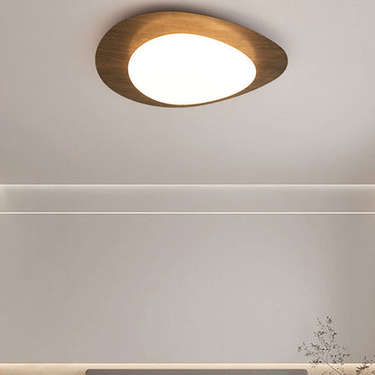 Oval Stone-Textured LED Ceiling Mount Light with Timber Finish for Bedrooms | Modern Hardwired Close-to-Ceiling Fixture for Living Rooms &