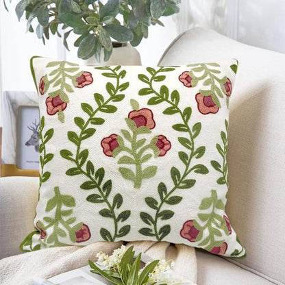 Elysia Floral Cushion Cover - Embroidered Microfiber, Indoor Outdoor Use