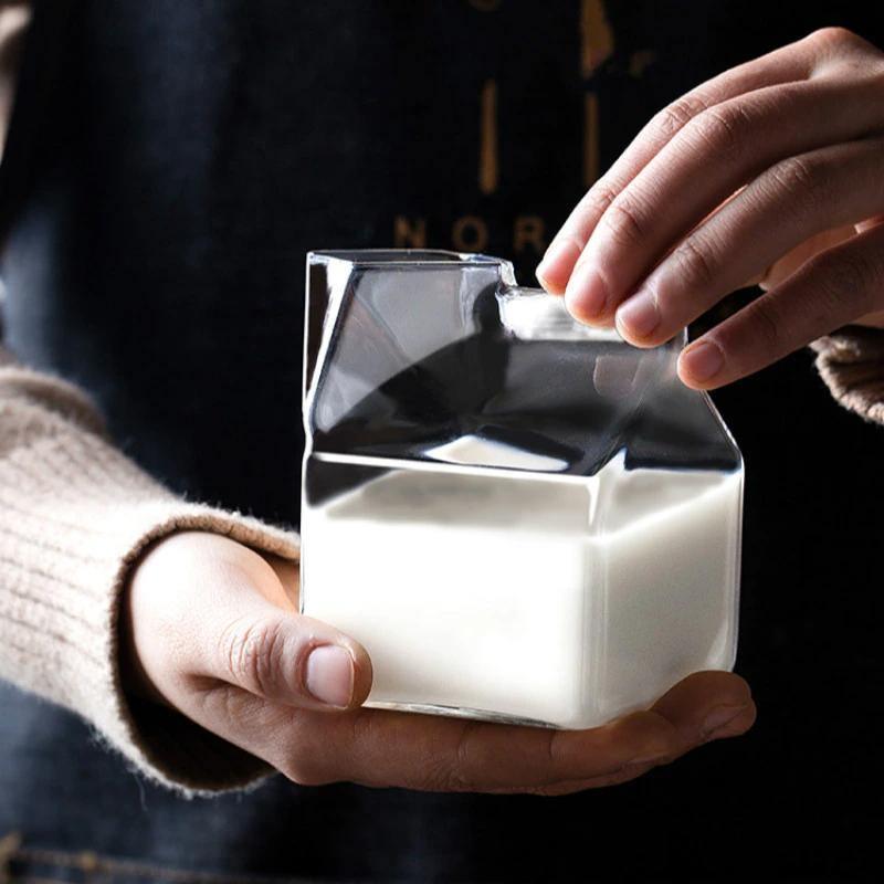 Compact Glass Milk Carton Mug