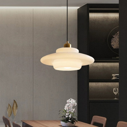 Tiered Glass Hanging Fixture with Brass Frame in Gold – 12-Inch Statement Lamp for Dining Rooms, Bedrooms & Hallways – Art Deco Style Ceilin
