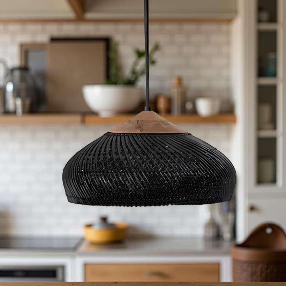 Woven Bamboo Hanging Light 24 Inch Natural Shade Adjustable Cord E26 Socket Boho Farmhouse Ceiling Fixture for Dining Room Kitchen Island Li