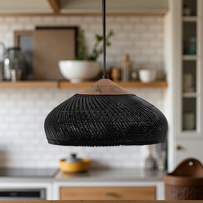 Woven Bamboo Hanging Light 24 Inch Natural Shade Adjustable Cord E26 Socket Boho Farmhouse Ceiling Fixture for Dining Room Kitchen Island Li