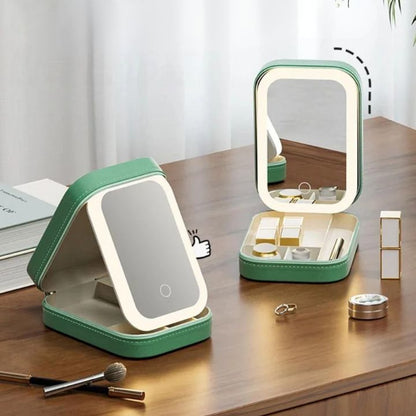 Lighted Makeup Travel Case with LED Mirror & Organizer Compartments for Beauty Products, Cosmetics Storage, On-the-Go Touch-Up Kit