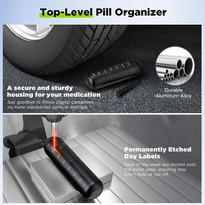 Weekly Medication Organizer Metal 7-Day Pill Case for Supplements Travel Vitamins Compact Stackable Waterproof Daily Dose Container